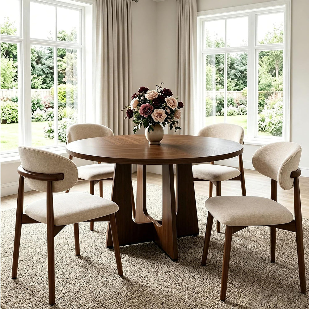 47" Round Dining Table Set for 4, 5 Piece Space Saving Kitchen Table and...