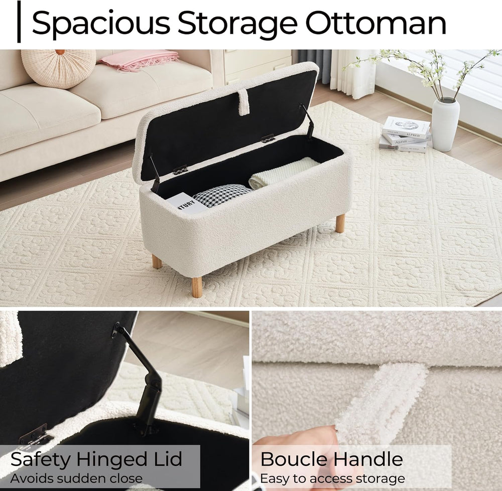 Boucle Storage Ottoman Bench for Bedroom end of Bed, Sherpa Upholstered Shoe ...