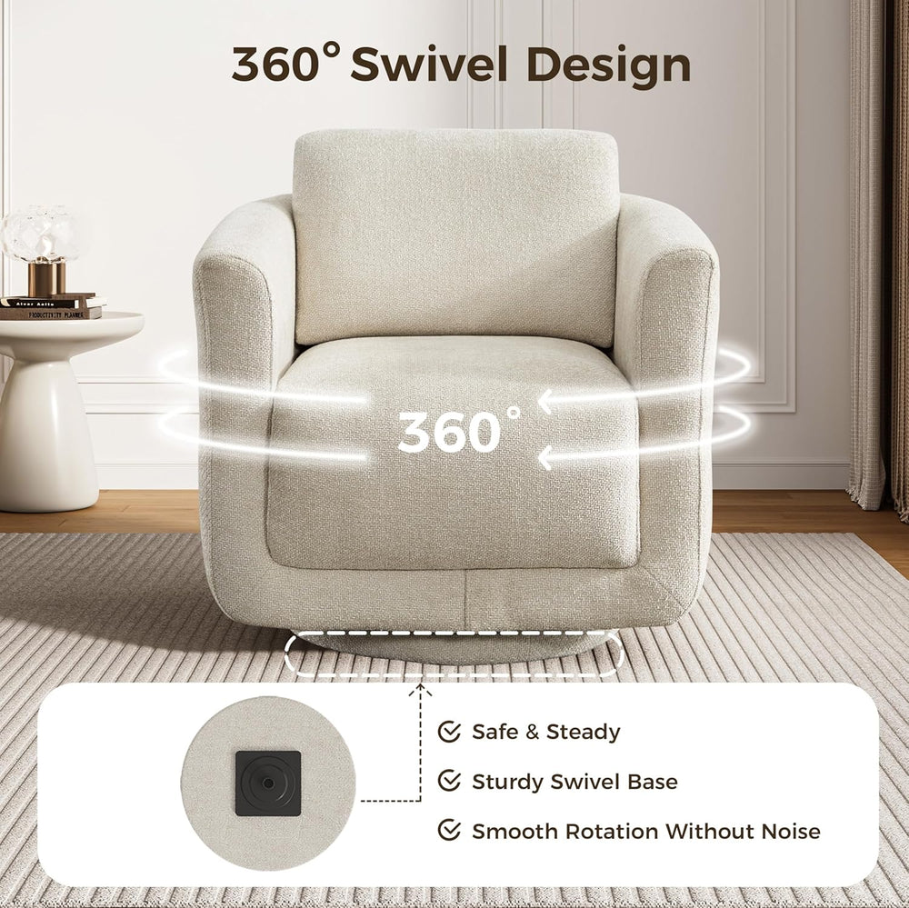 Swivel Accent Chair, 360° Chenille Barrel Armchair for Living Room, Linen