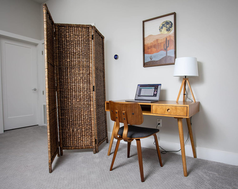BIRDROCK HOME 3 Panel Seagrass Room Divider, Brown Wash, 57.5” x 70.1”