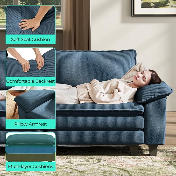 LINSY HOME Modular Sectional Sofa - Oversized Corduroy Cloud Couch with Movab...
