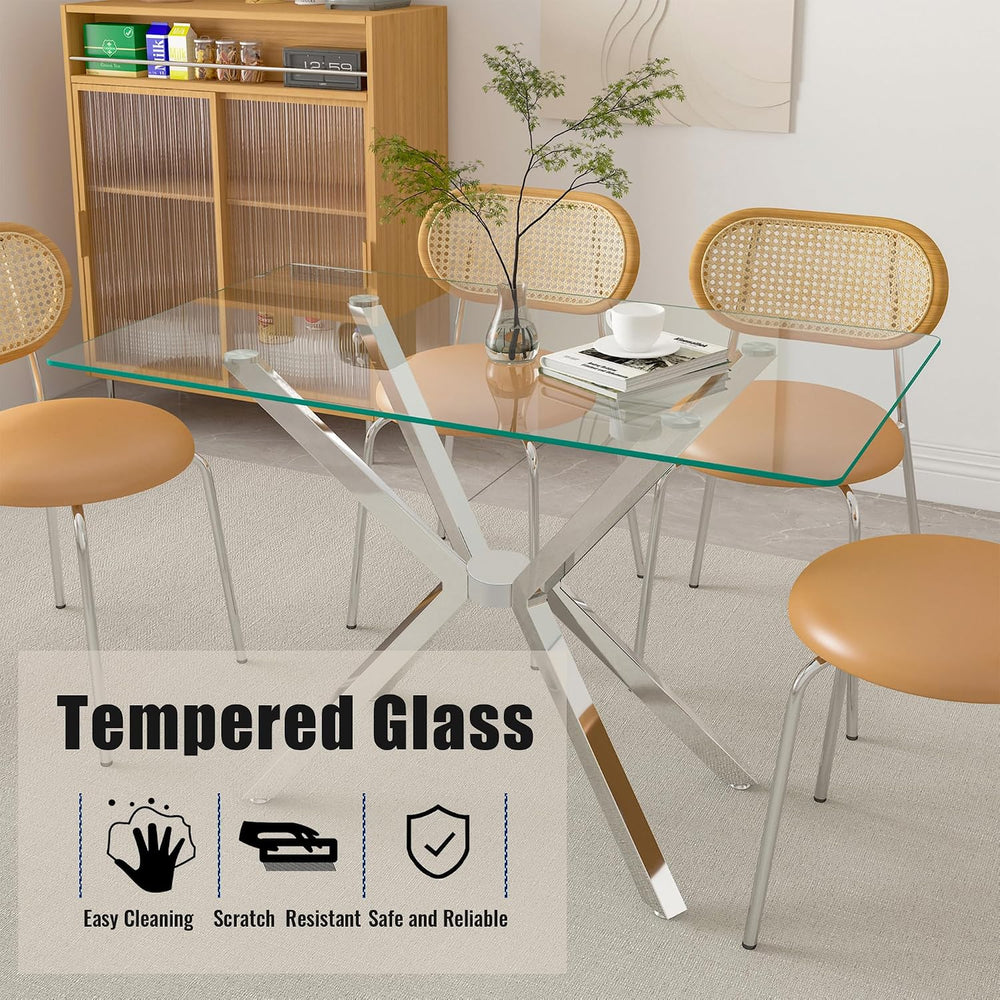 51.18" Rectangular Glass Dining Table, Tempered Glass Kitchen Tabe with ...