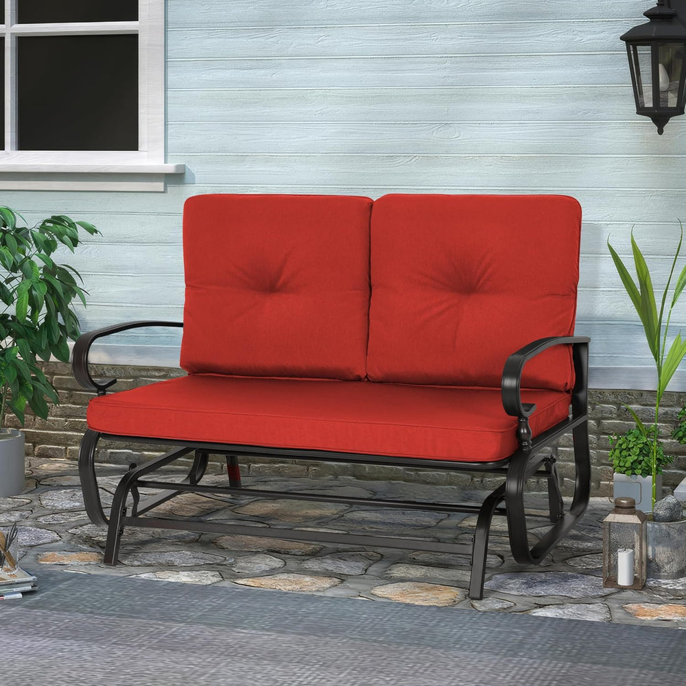 Crownland Outdoor Patio Glider Chair for 2-Person, Red | Wrought Iron Frame w...