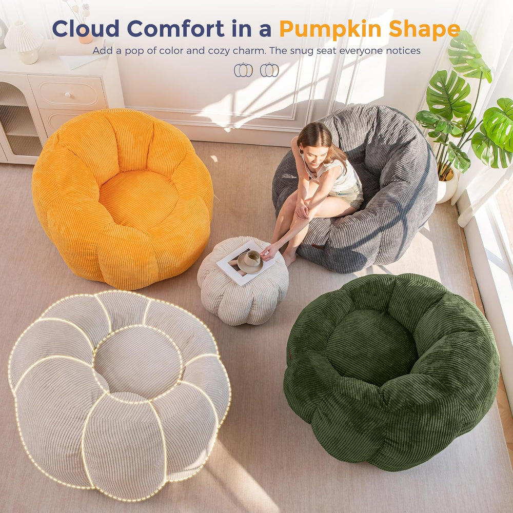 MAXYOYO Bean Bag Chair with Ottoman, Giant Pumpkin Lounge Chair for Adults | ...