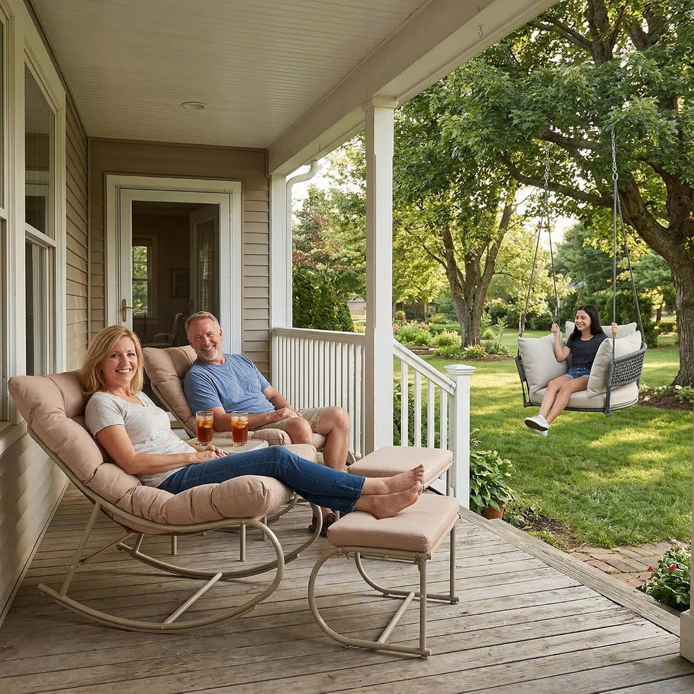 Outdoor Rocking Chairs Set of 2, Modern Papasan Rocking Chairs with Cushions,...