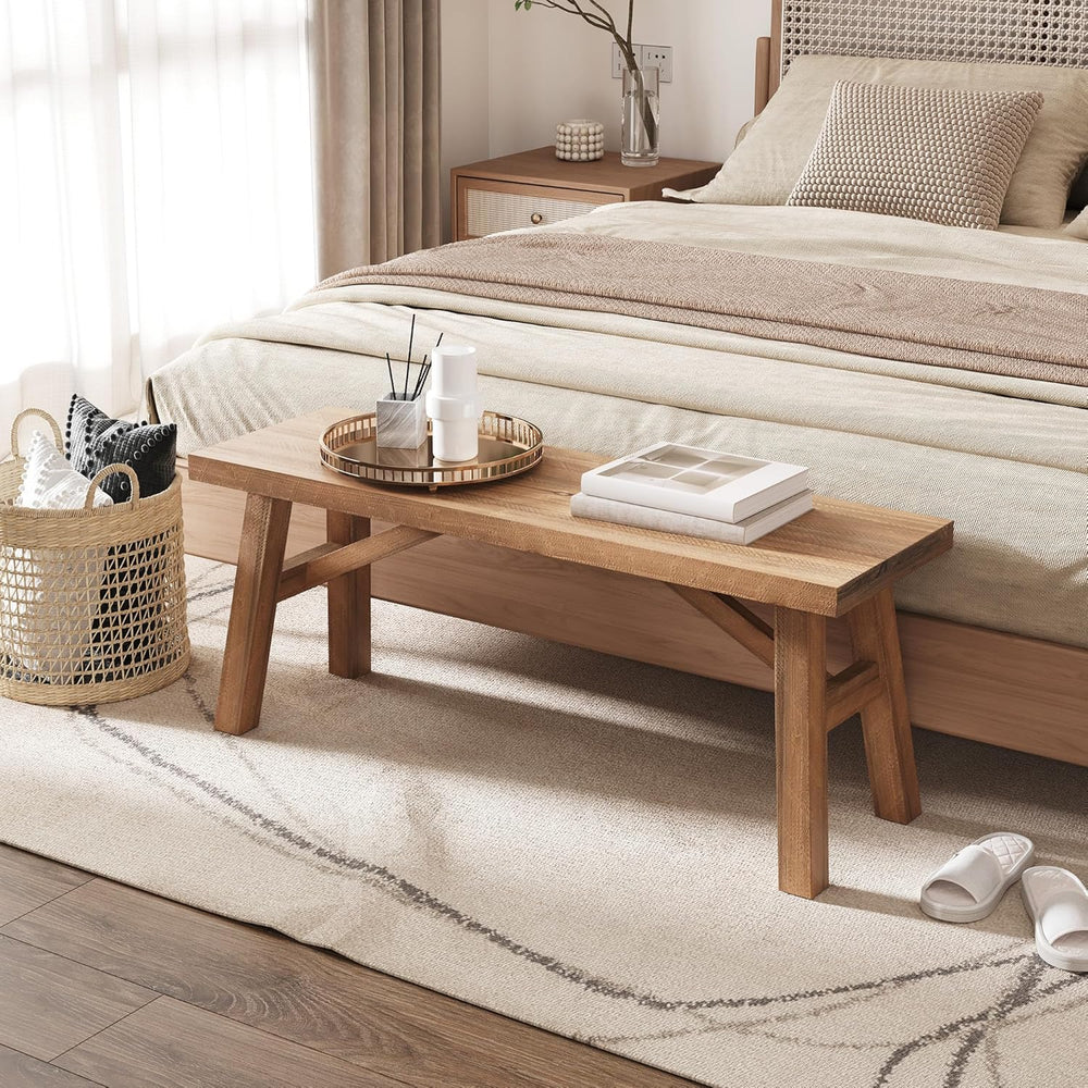 Wnutrees Sawmill Long Solid Wood Bench,43" Farmhouse Entryway Bench,Natu...