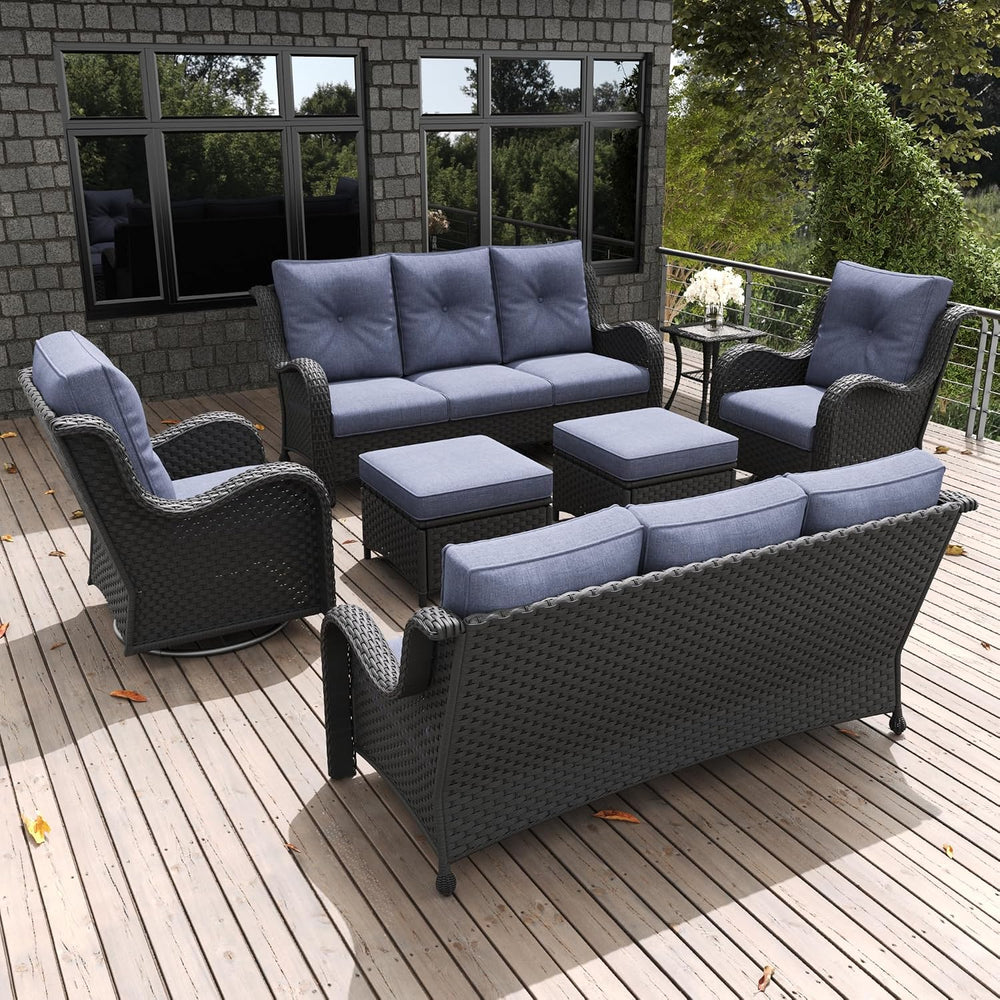 7 Pieces Outdoor Patio Furniture Set, Rattan Wicker Sectional Swivel Rocker C...