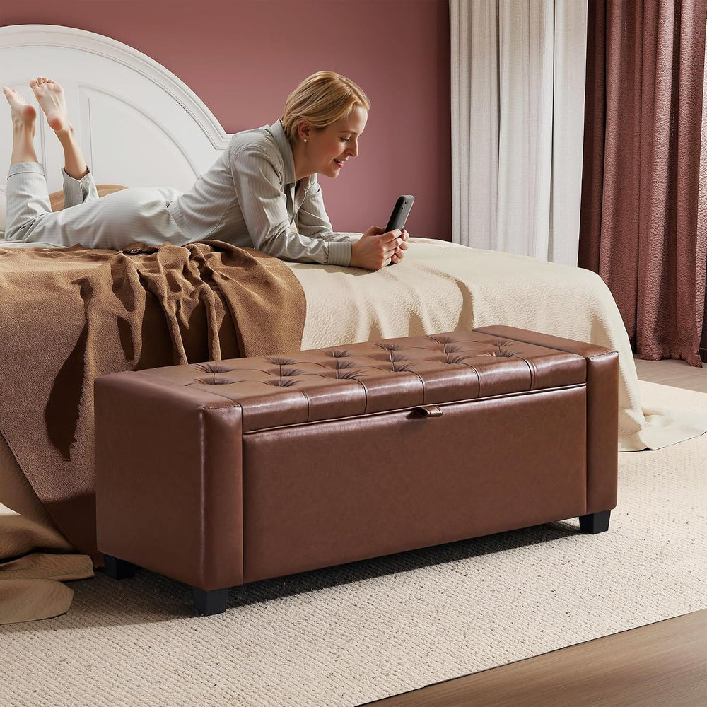 GRAINELL 42.13” Storage Ottoman Bench, Upholstered Tufted Bedroom Bench with ...