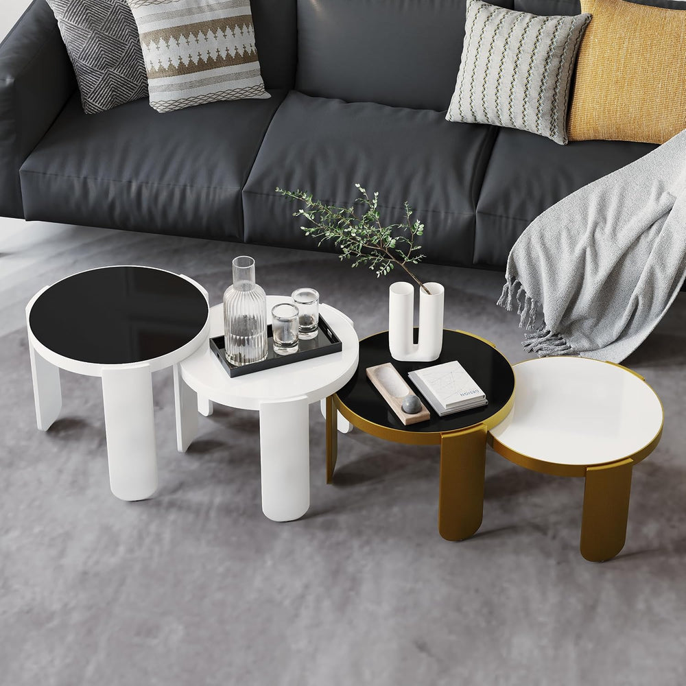 AUZ Round Nesting Coffee Table, 4 in 1 Adaptable Stackable Coffee End Table f...