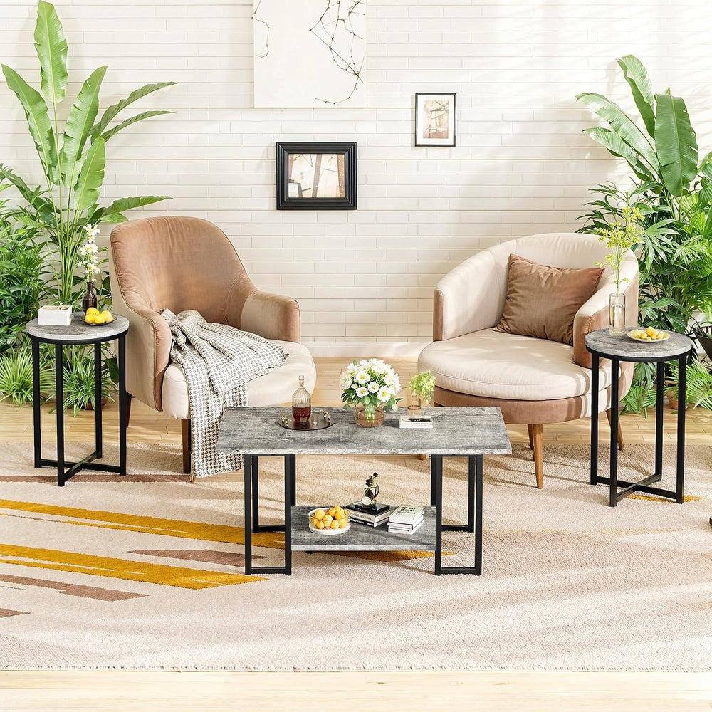 AWQM Coffee Table Set of 3, Modern Wood Living Room Table Set, Gray | Gray wo...