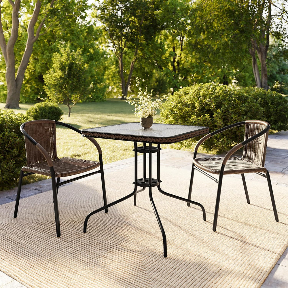 Flash Furniture Lila 3-Piece 28" Square Indoor/Outdoor Patio Table and C...