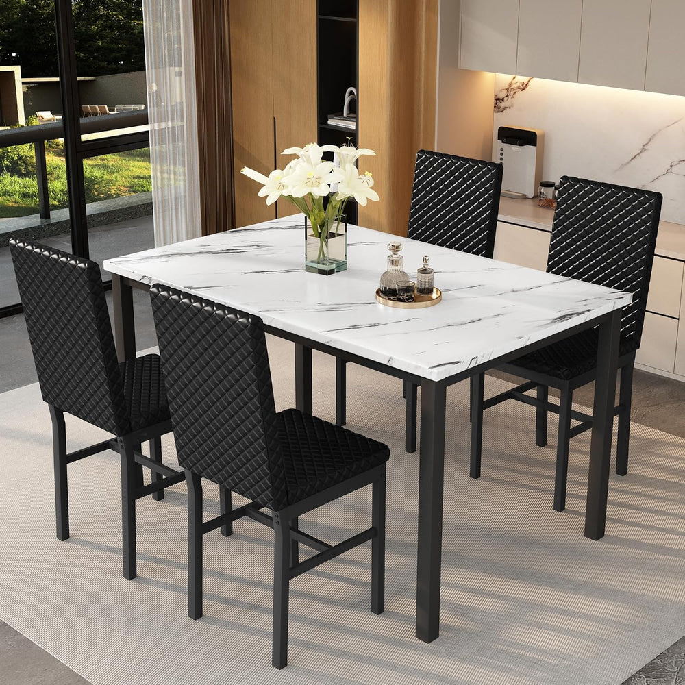 Recaceik Dining Table Set for 4, Faux Marble Kitchen Table and Chairs Set of ...