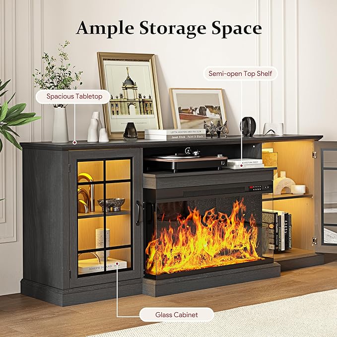 MXV 80'' Fireplace TV Stand, Farmhouse Entertainment Center with 3 Si...