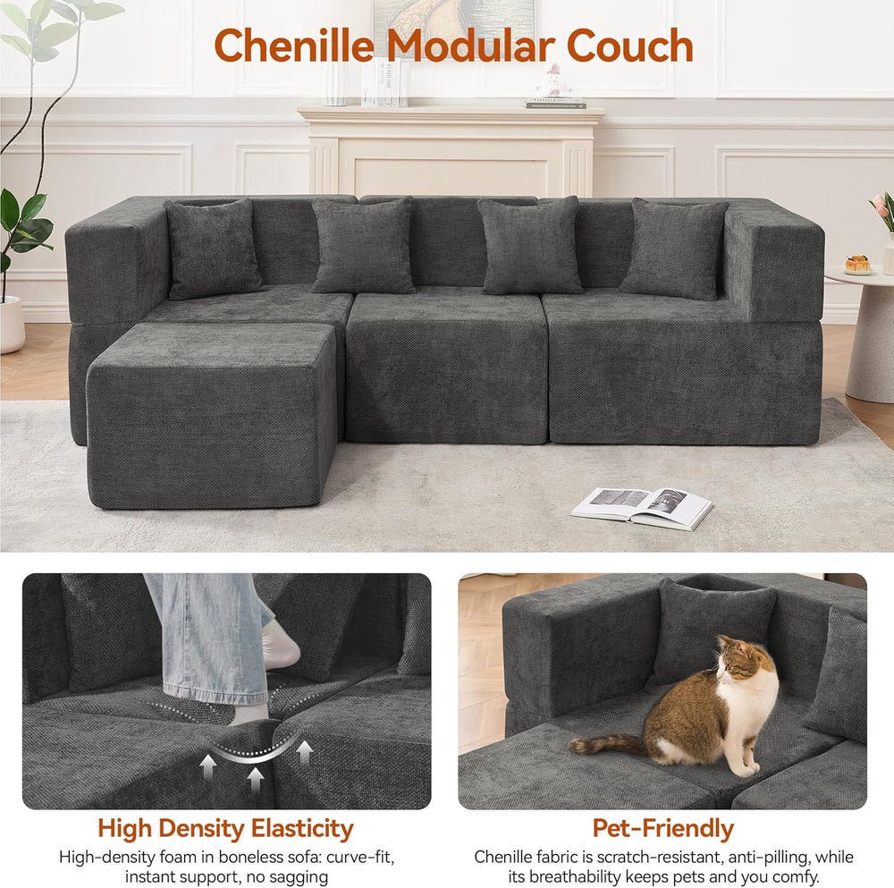 MONVANE 103'' Modular Sectional Sofa, Comfy Chenille Cloud Couch with...