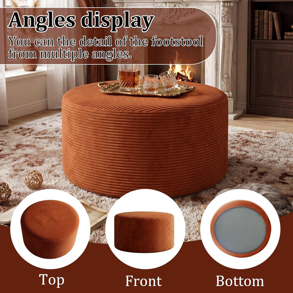 BSHOMGI Round Ottoman,Corduroy Ottomans Foot Stool, 27.5" Pouf Footstool...
