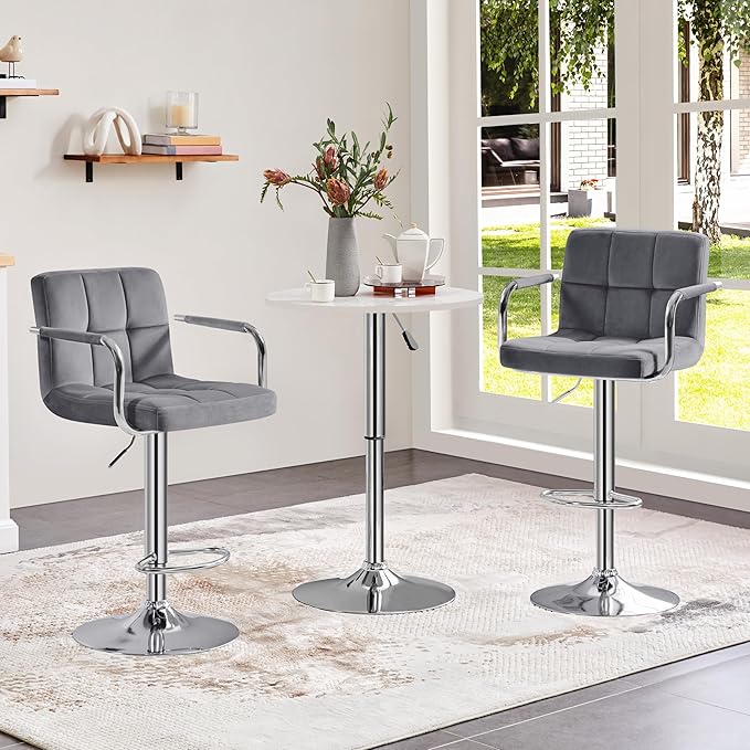 Yaheetech Counter Height Bar Stools Set of 2 Velvet Swivel BarStools for Kitc...