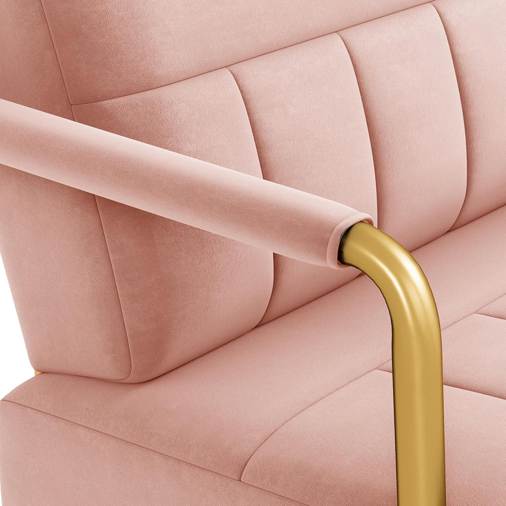 Yaheetech 30" Accent Chair Velvet Armchair with Golden Frame, Pink | Vel...