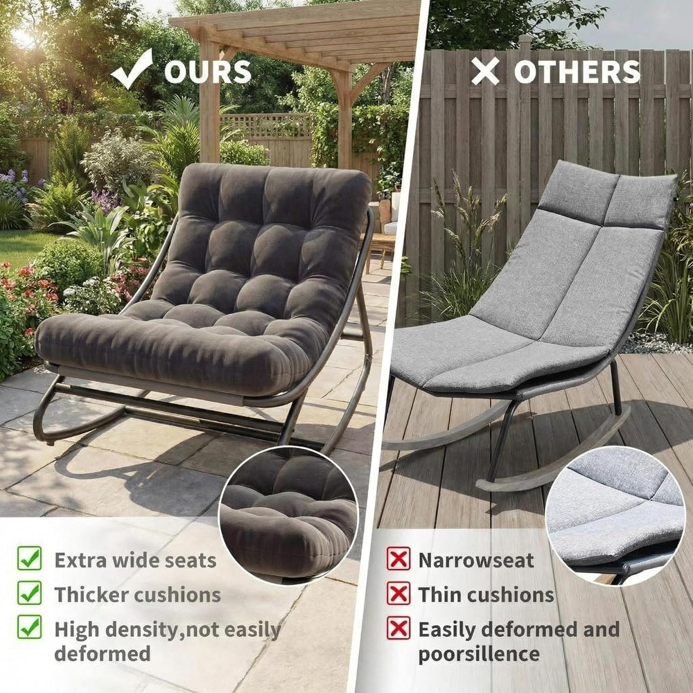 GarveeTech Outdoor Papasan Rocking Chair, Oversized Egg Rocker with Adjustabl...