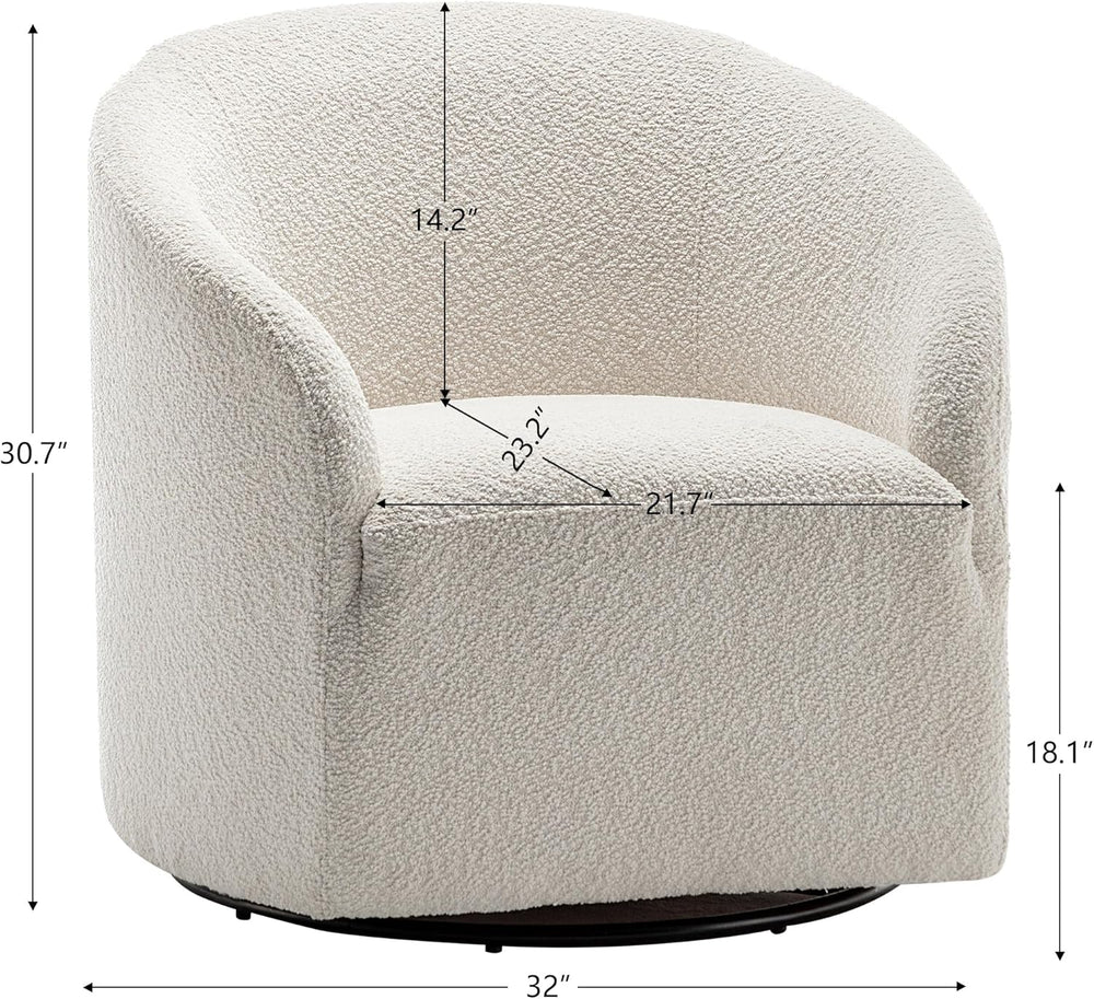 KINWELL 32" Wide No Assembly Boucle Swivel Barrel Chair, White