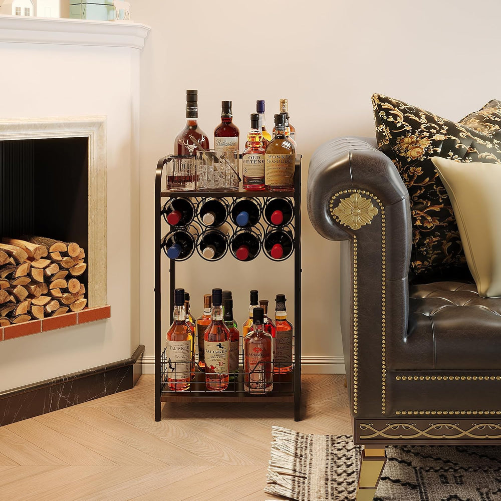 3-Tier Wine Rack Freestanding Floor Cabinet Corner Bar Cabinet Bar Cart,12 In...