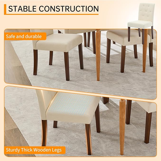 Upholstered Dining Chairs Set of 6, Button Tufted Parsons Chairs with Wood Le...