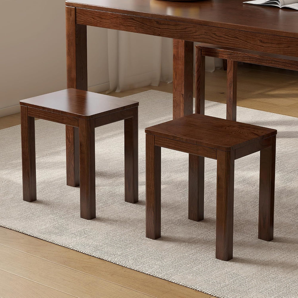 100% Solid Wood End Table for Living Room, Walnut Dining Stools with Round Ed...