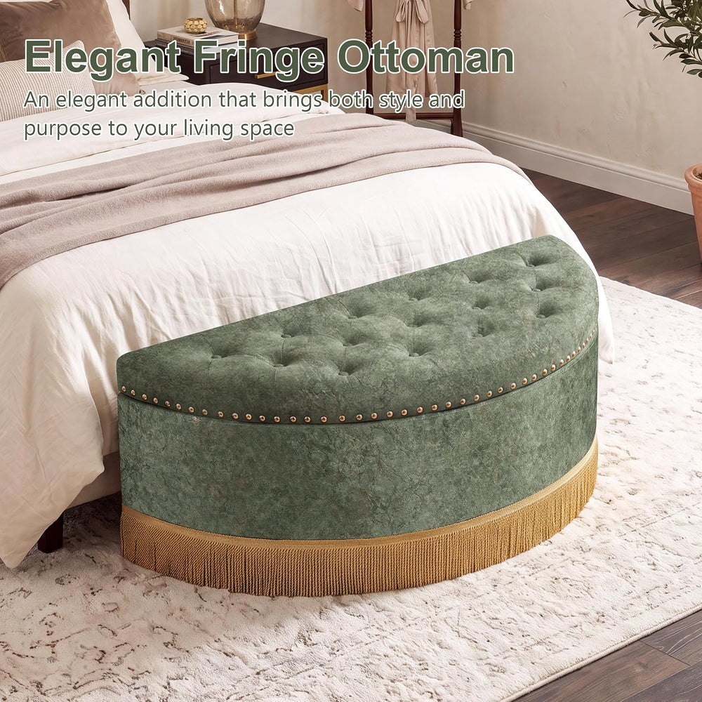 Homebeez 43.3" Half Moon Ottoman, Velvet Tufted Upholstered Footstool, w...
