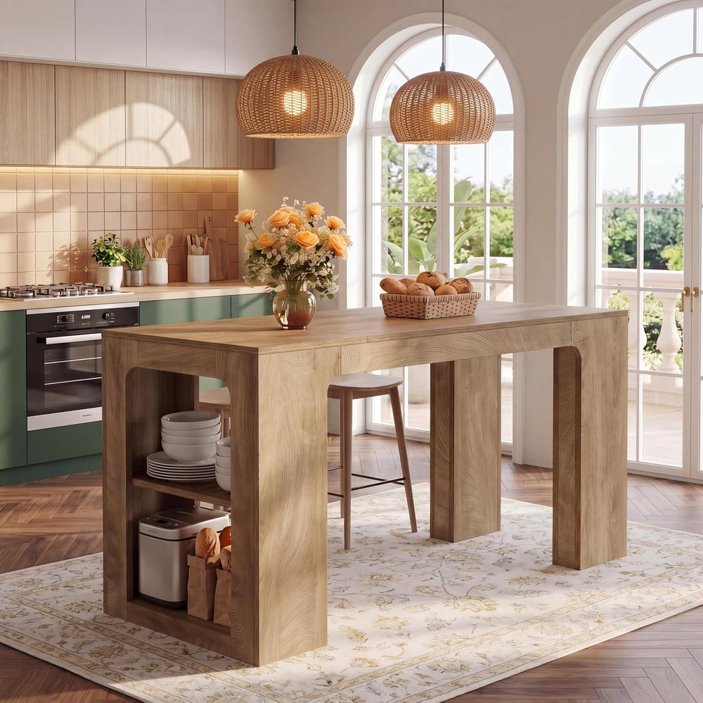 Tribesigns 63'' Long Kitchen Island with Storage, Wooden Counter Heig...