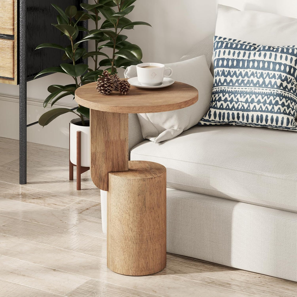 COZAYH Modern Farmhouse Small Drink Table with Geometric Design Base, Minimal...
