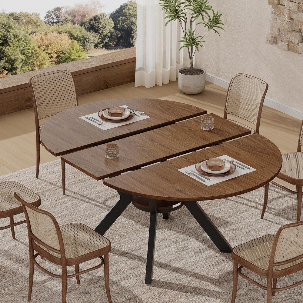 42"-58" Extendable Round Dining Table for 4-6, Kitchen Oval Table w...