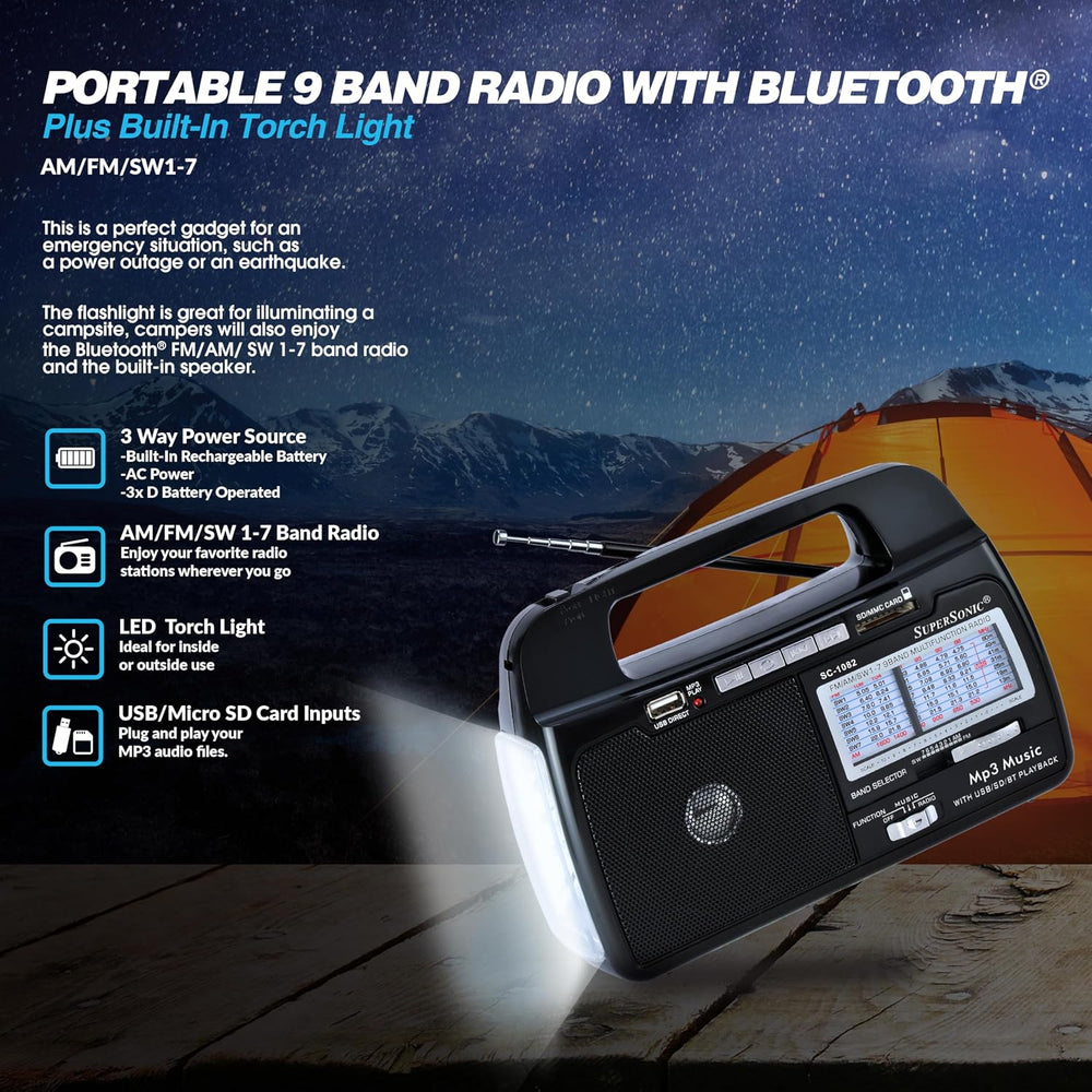 Supersonic SC-1082 9 Band AM/FM/SW 1-7 Portable Radio, High Sensitivity Recei...