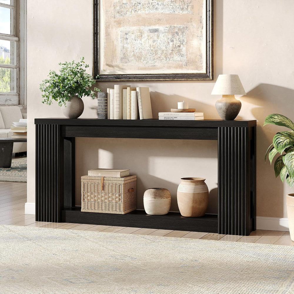 Maupvit Fluted Wooden Console Table with 2 Storage, 71 Inches Rectangular Ent...