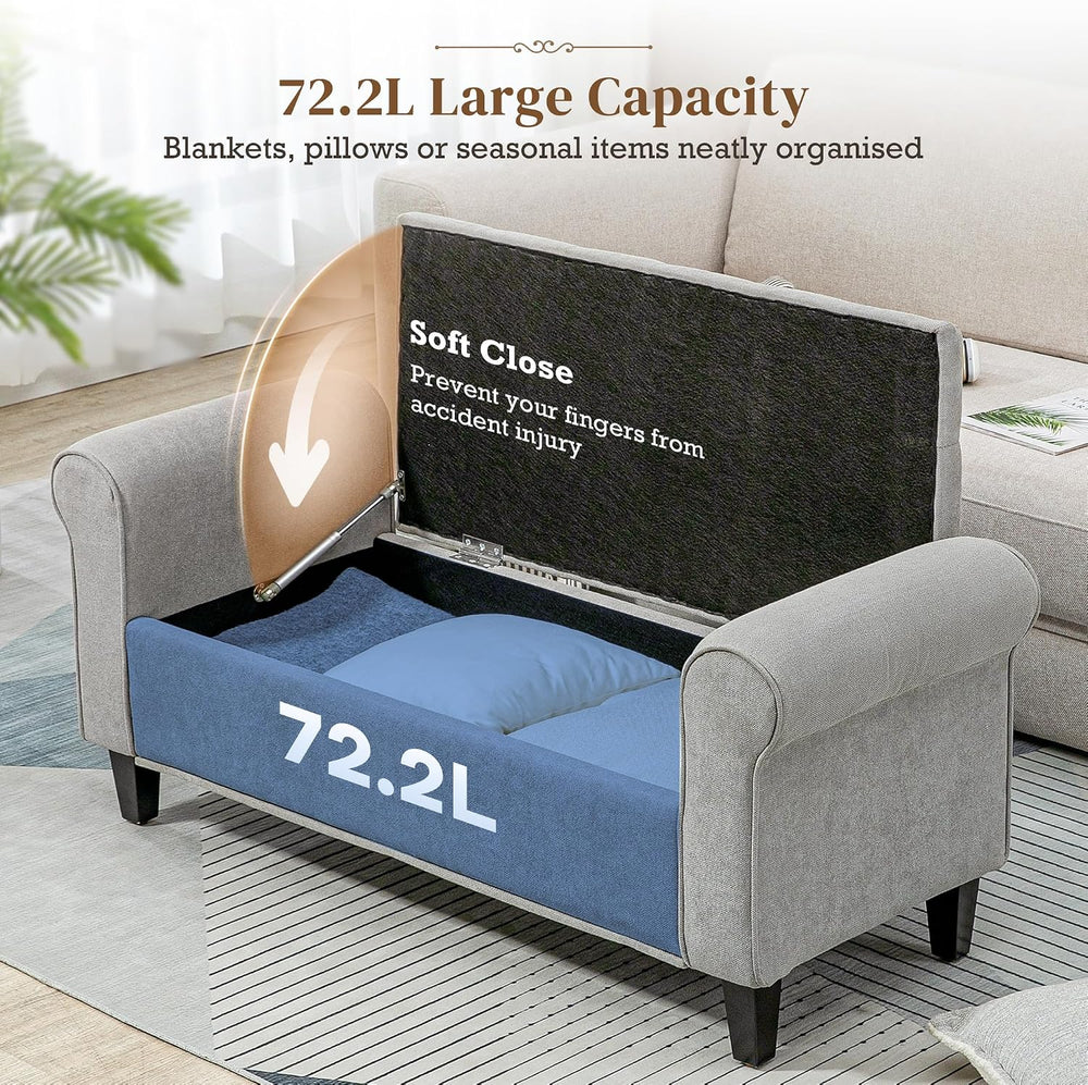 HOMCOM 50" Storage Ottoman Bench Button Tufted End of Bed Bench Gray | U...