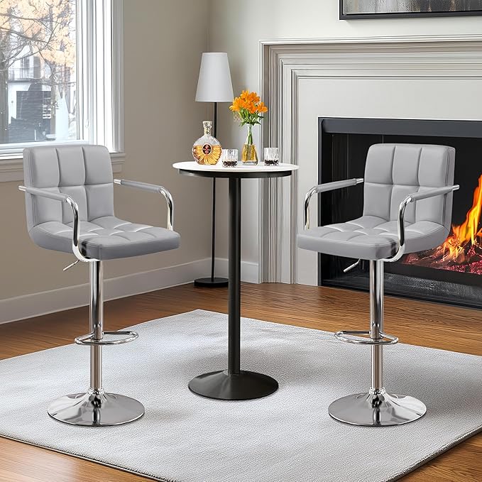 Yaheetech Bar Stools Set of 2, PU Leather Adjustable Swivel Barstools, Hydrau...