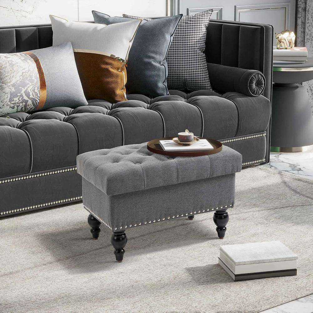 Versatile Upholstered Storage Ottoman with Tufted Lid and Nailhead Trim for L...