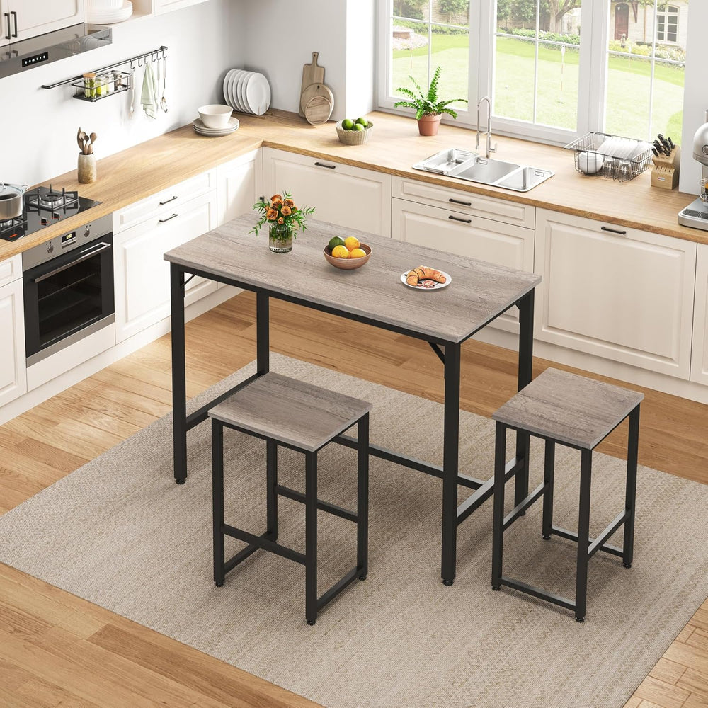 Yaheetech Counter Height Table, 47.5" Bar Table and Chairs Set for 2, Gray