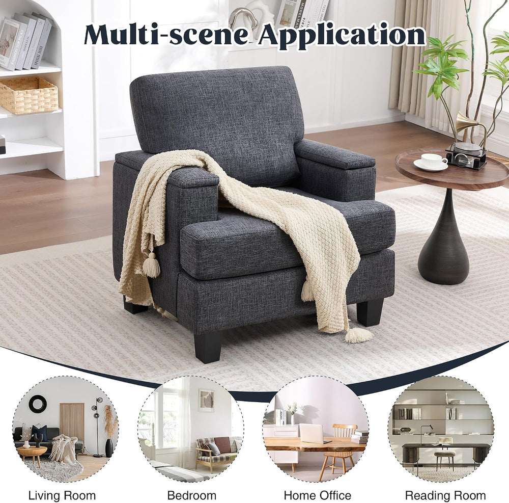 Accent Chairs with Armrest Storage, Modern Fabric Reading Chairs, Upholstered...