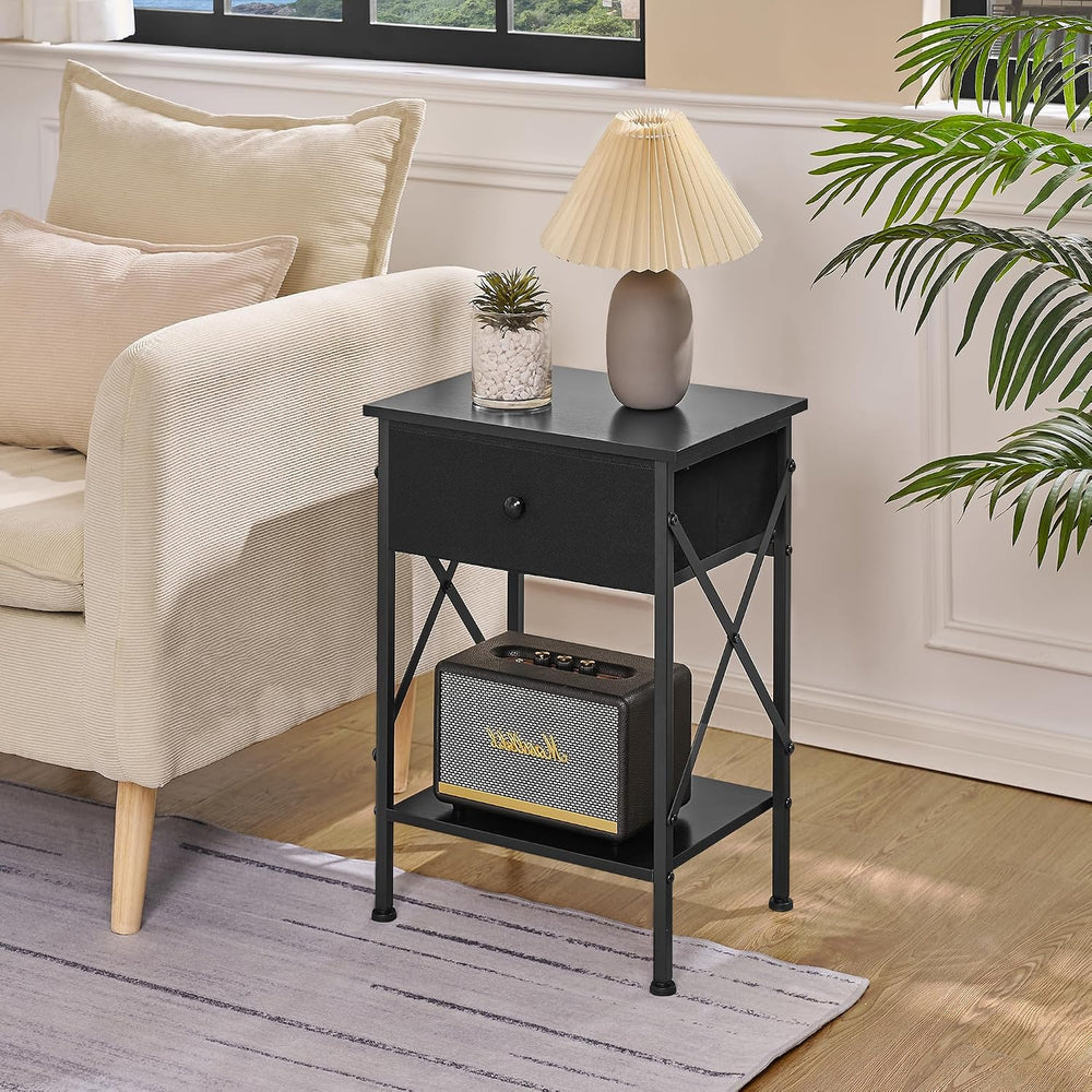 VECELO Nightstand Set of 2, X-Design End Side Table with Fabric Storage Drawe...