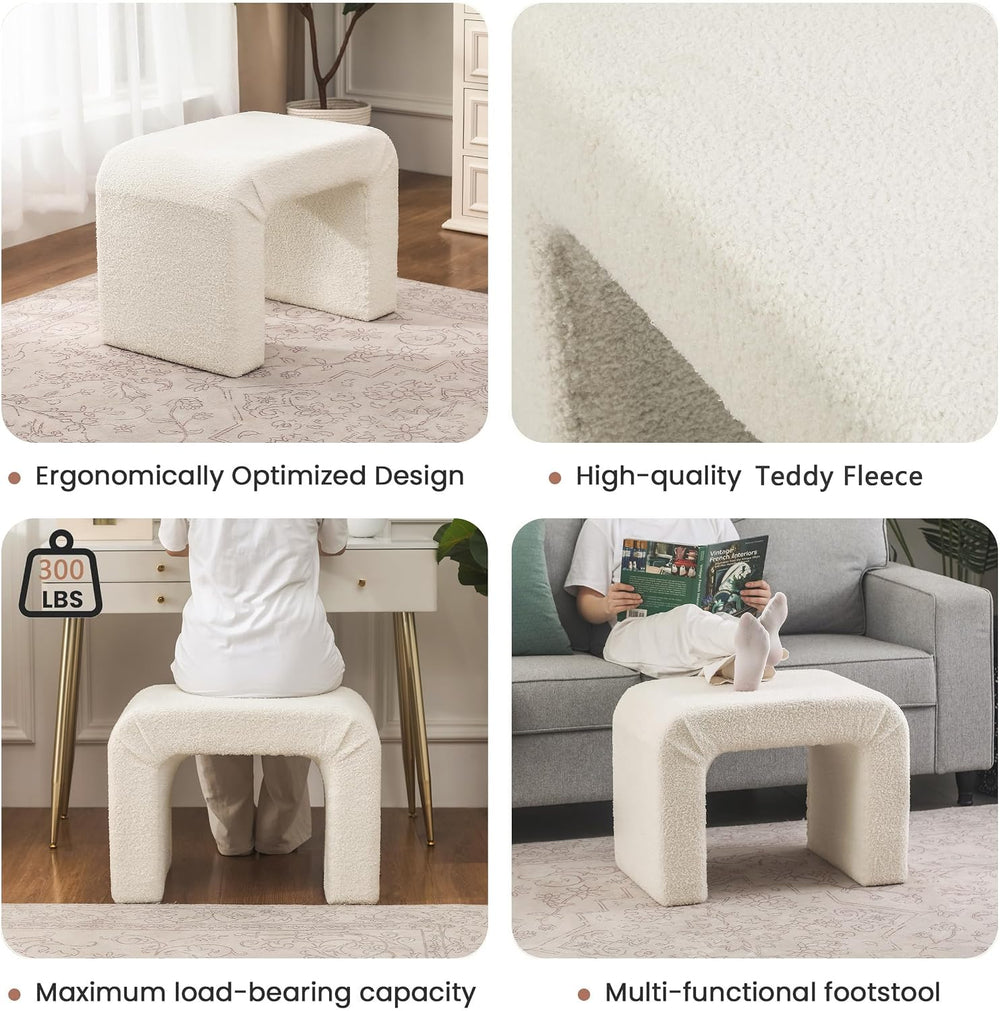 Modern Boucle Ottoman Footstool, 24" Arched Upholstered Vanity Stools fo...