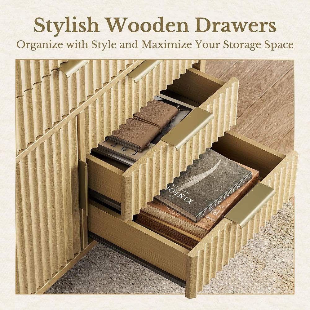 Fluted File Cabinet with 5 Drawers, Large Storage with Cabinet Door, Mobile F...