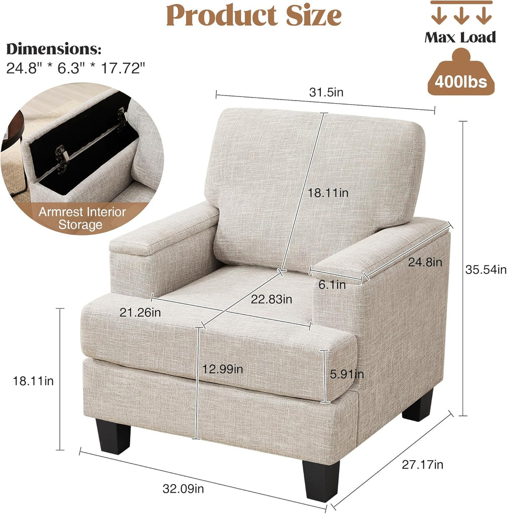 Accent Chairs Set of 2 with Armrest Storage, Modern Reading Living Room Chair...