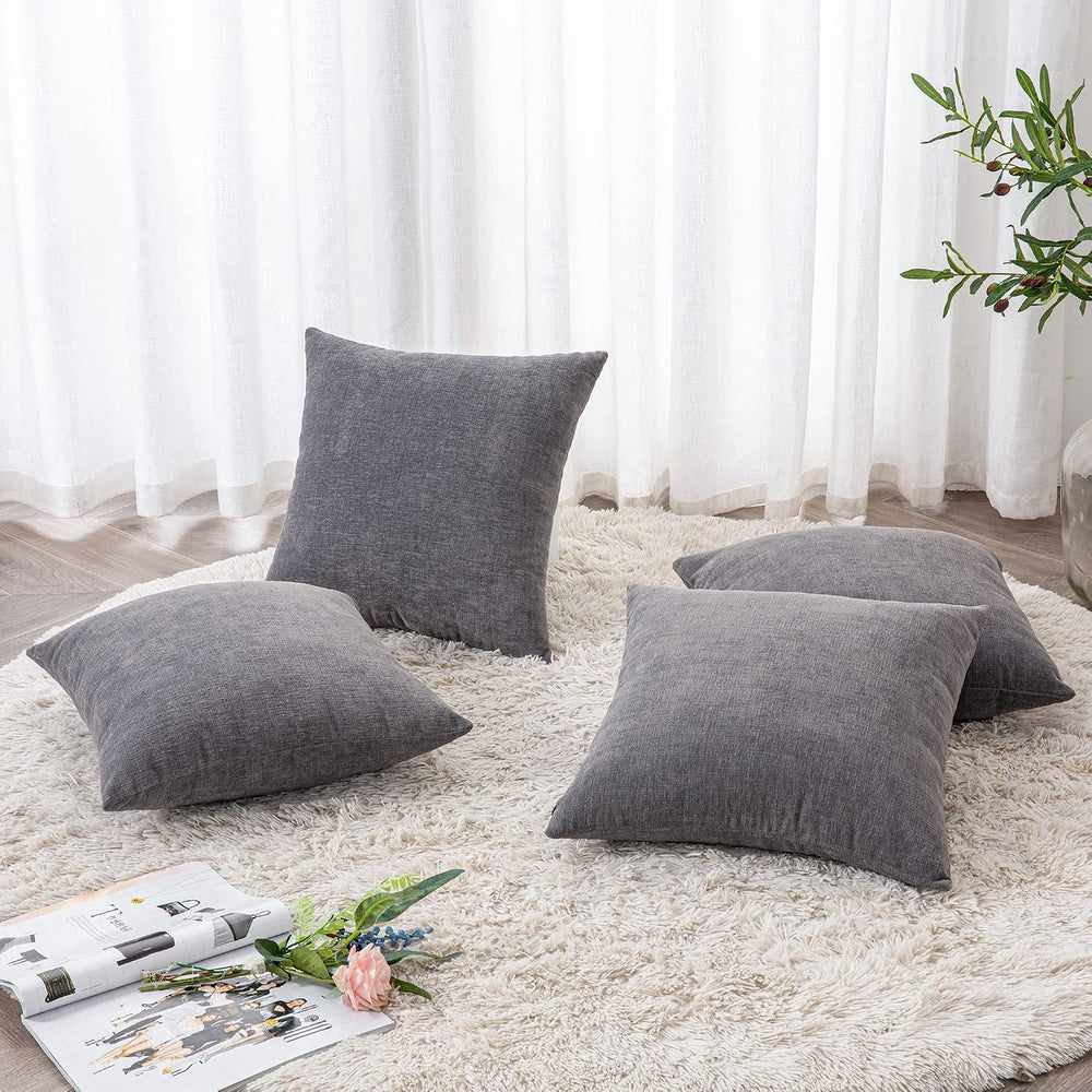 GAWAMAY Gray Chenille Throw Pillow Covers 18x18 Set of 4 for Couch
