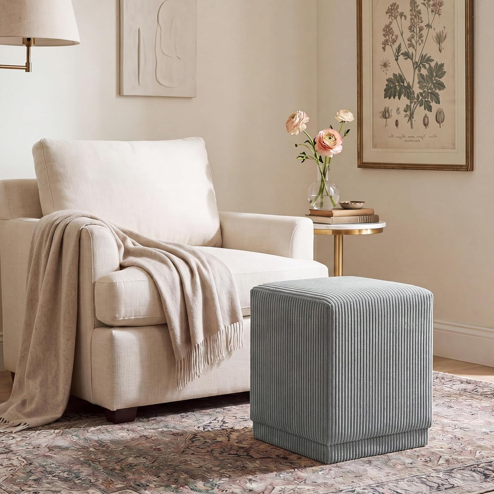 Homebeez Modern Square Ottoman, Vertical Channel Tufted Foot Stool Ottoman, C...