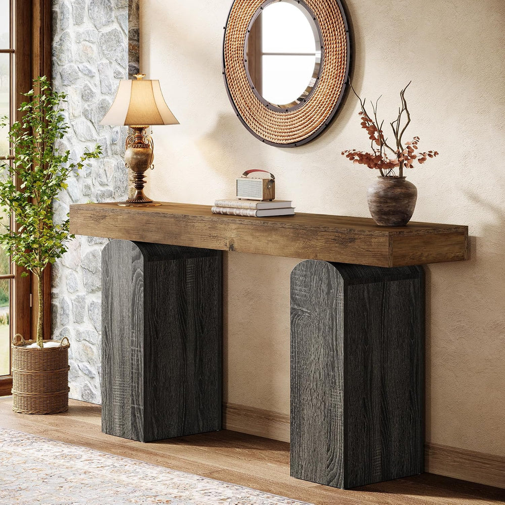 Tribesigns 63" Long Entryway Table, Farmhouse Console Table with 2 Arche...