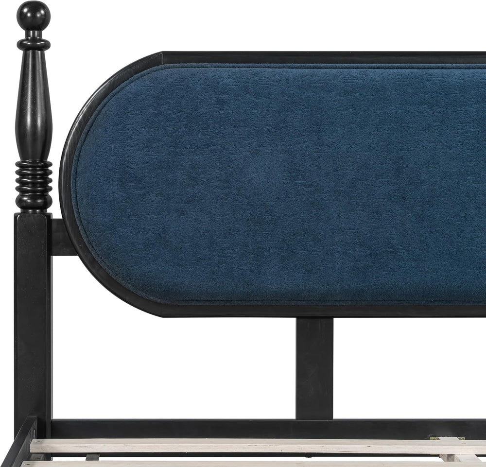LUMISOL King Size Platform Bed Frame with Velvet Headboard, Solid Wood Bedfra...