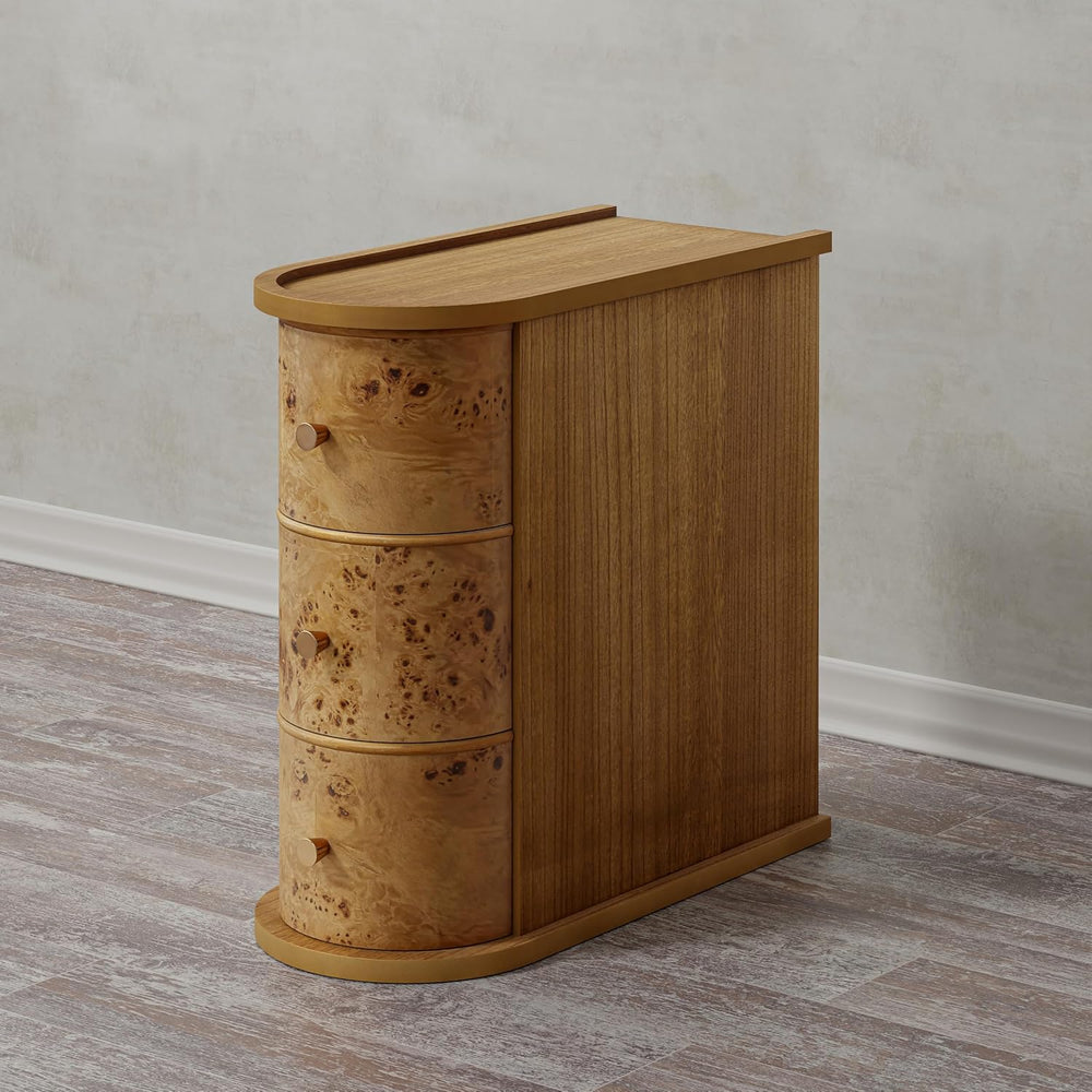COZAYH 3-Drawer Wood Farmhouse End Table with Burl Finish, Narrow Rustic Sofa...