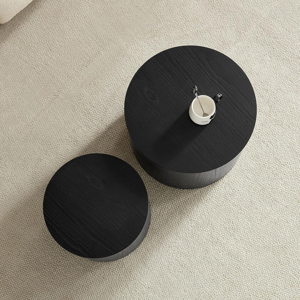 WILLIAMSPACE 18.9" Black Nesting Coffee Table Set of 2, Modern Round Cof...