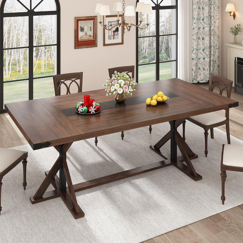 Hlivelood 78 Inch Dining Table for 8 People, Rectangular Kitchen Farmhouse Ta...