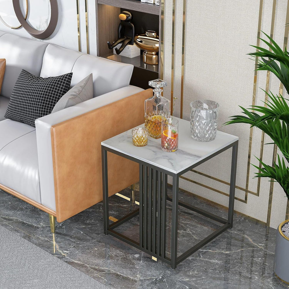 15.7W*15.7D*17.7H inch Solid Marble Coffee Table Sofa Side End Bedside Nights...