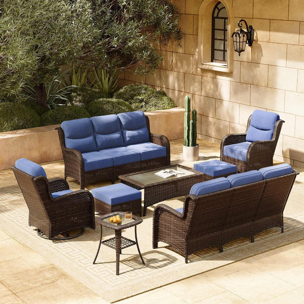 HILLGA 8-Piece Luxury Patio Furniture Set with 6" Thick Cushions, Weathe...